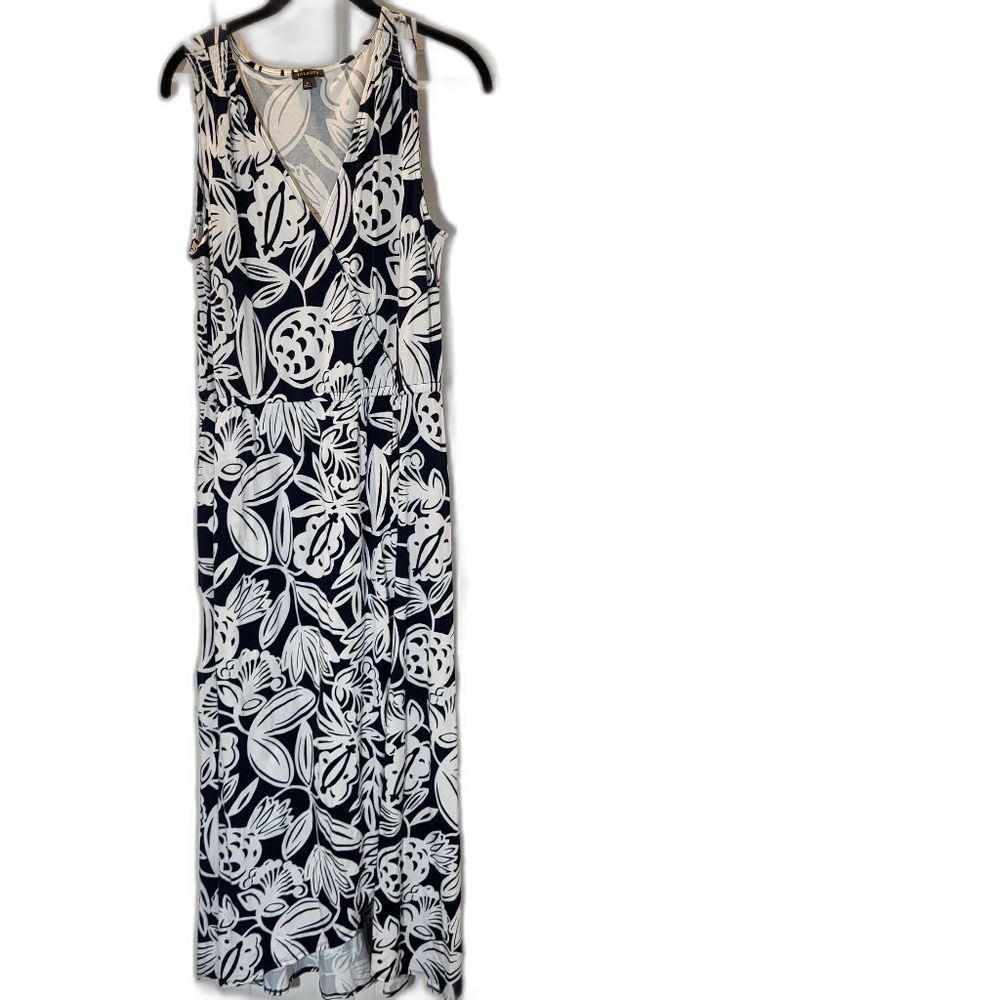 Talbots Navy and White Floral Maxi Dress - Large